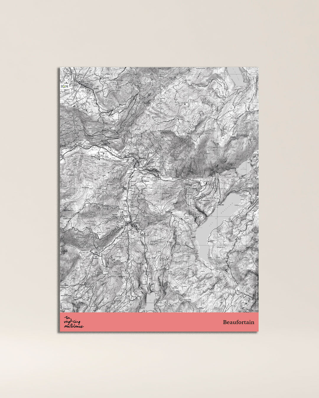 Tableau Beaufortain noir blanc IGN toile aluminium