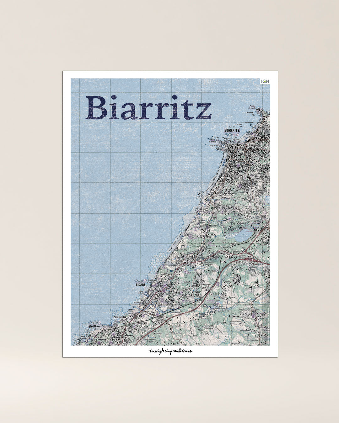 decoration Tableau biarritz graphique IGN toile aluminium cadeau