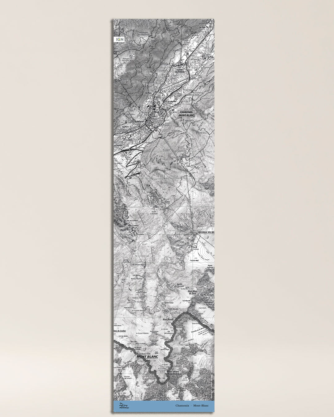 tableau Chamonix classique IGN toile aluminium noir et blanc grand format
