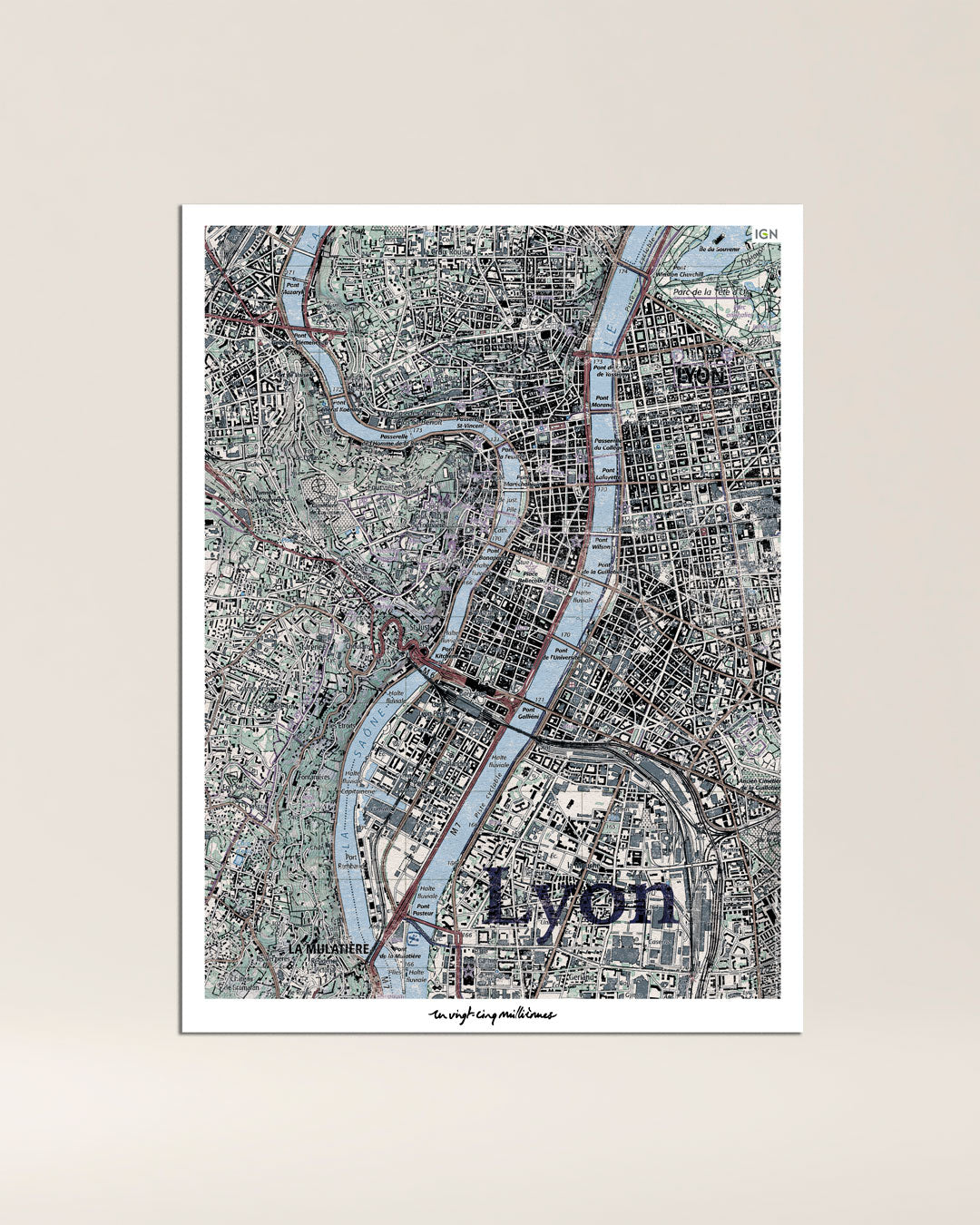 decoration tableau Lyon graphique IGN toile aluminium cadeau
