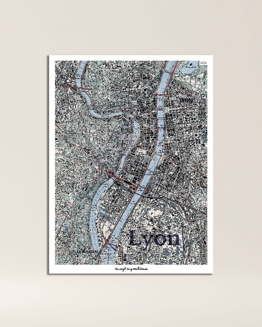 Tableau Lyon graphique IGN toile aluminium