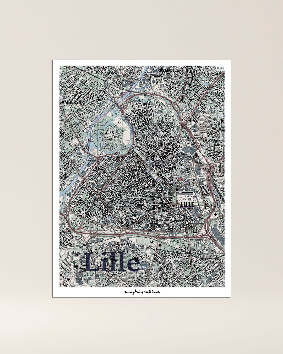 tableau decoration lille graphique IGN toile aluminium cadeau